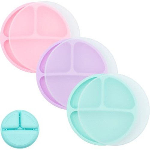 WeeSprout Silicone Plates for Babies & Toddlers 100% Food-Grade Dishes - With Lids, 3 Pack