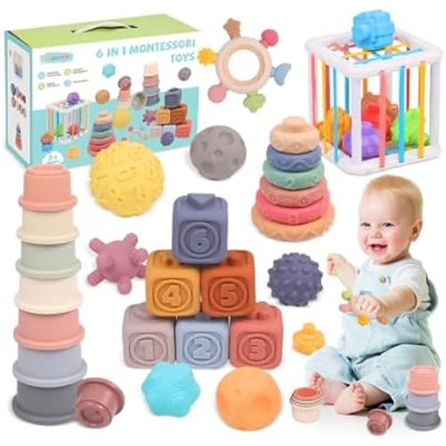 6-in-1 Montessori Baby Toys for 0-6-6-12 Months, Infant Learning Baby Gifts