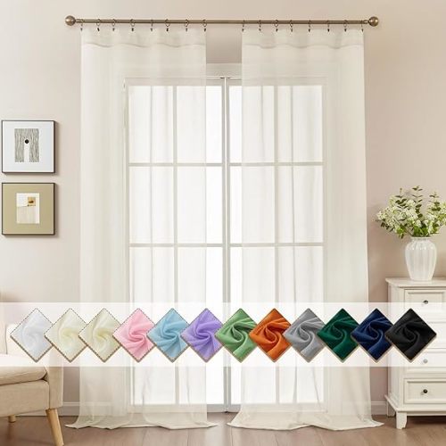 Natural Sheer Curtains 96 Inches Long, Privacy Semi Sheer Curtains for Living Room Bedroom, Light Filtering Rod Pocket Voile Window Drapes 2 Panels Set, Each 42" W x 96" L