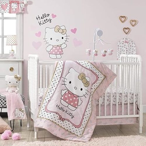Bedtime Originals Hello Kitty Luv Hearts 3 Piece Crib Bedding Set, Pink/Gold