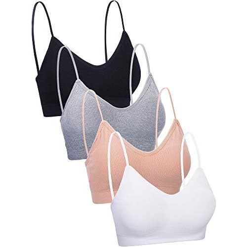 4 Pieces Neck Cami Bra Padded Seamless Bralette Straps Sleeping Bra for Women