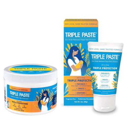 Triple Paste Diaper Rash Cream for Baby - 8 Oz Tub & 3 Oz Tube At Home & On the Go Bundle - Zinc Oxide Ointment Treats, Soothes and Prevents Diaper Rash