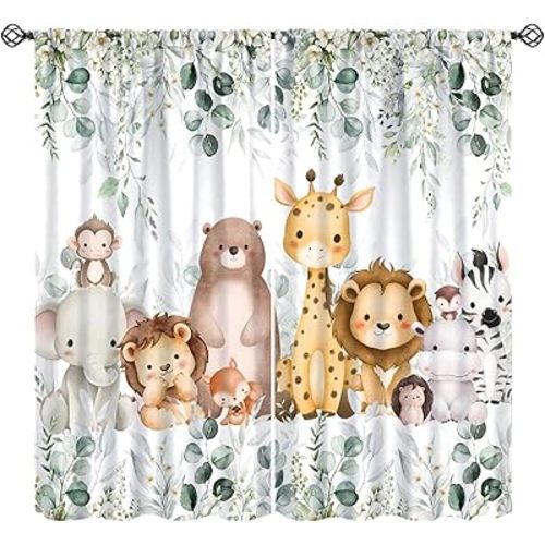 Kids Safari Animal Curtains Woodland Wildlife Jungle Animals Window Treatments for Boys Girls Bedroom Cute Cartoon Lion Nursery Children Drapes for Living Room W42xL45(Decor)