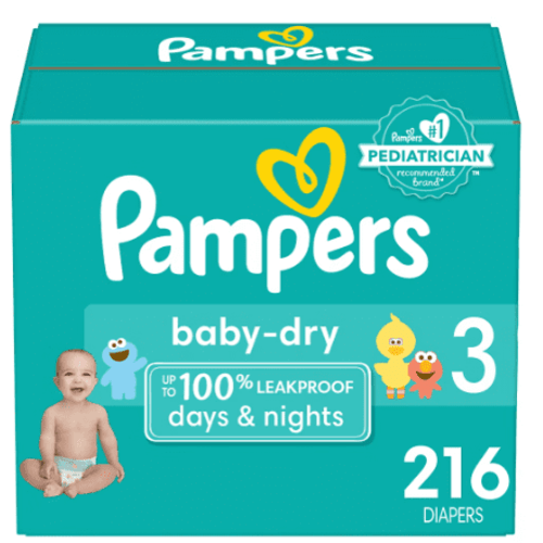 Pampers Baby Dry Diapers, Size 3, 16-28 lbs, 216 Count, Absorbent Disposable Diapers