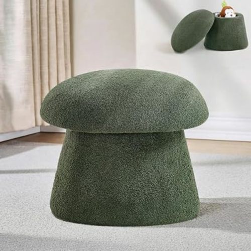 Crestview Collection 15" Mushroom Ottoman with Storage,Dark Green