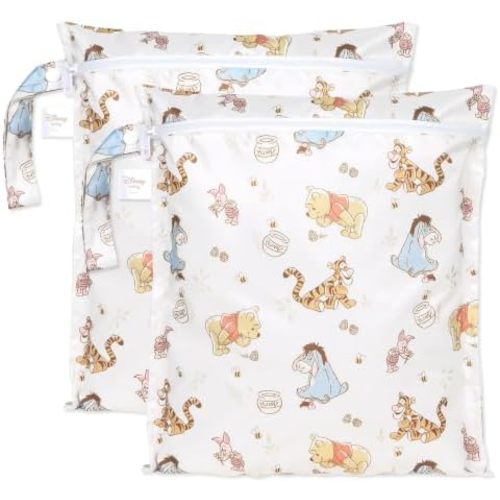 Bumkins - Disney - Waterproof Wet Bag - For Baby, Travel, Swim Suit, Cloth Diapers, Pump Parts, Pool, Gym, Toiletry, Strap to Stroller - Reusable & Easy to Clean - 2pk - Winnie & Friends