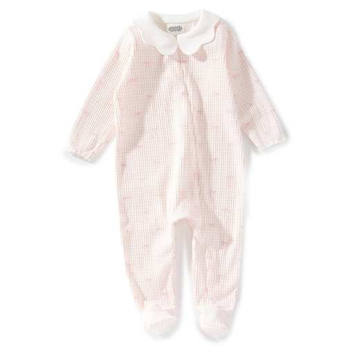 Mud Pie Baby Girls Pink Bows Print Scallop Collar Footie