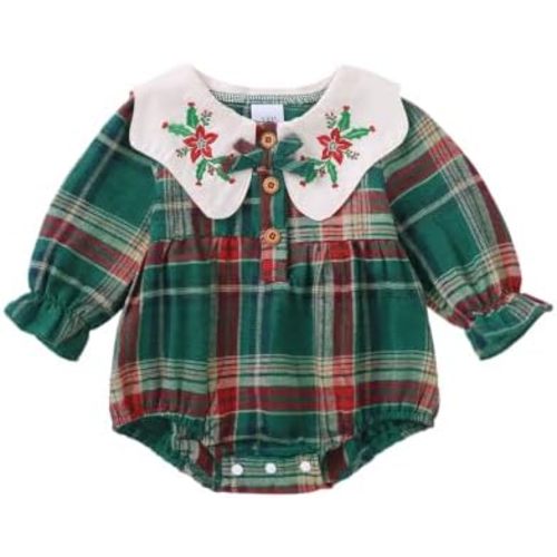 Newborn Baby Girl Romper, Christmas Outfit with Embroidery & Bow