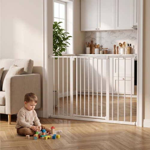edx Extra Tall Walk-Through Baby Gate for Stairs and Doorways, 30"-49" Auto Close Metal Gate for Kids/Dogs, Pressure or Hardware Mount, No Drilling