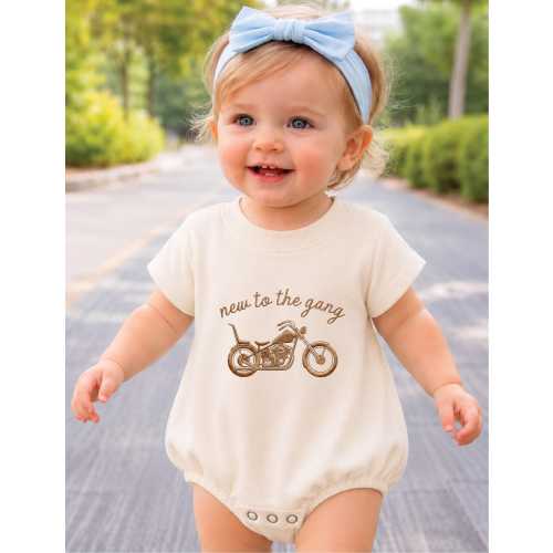 New To The Gang Embroidered Baby Romper | Motorcycle Baby Bodysuit, Biker Newborn Outfit, Baby Shower Gift