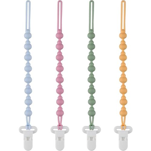 4 Pack Pacifier Clip Compatible with Tommee Tippee, One Piece Silicone Pacifier Holder Clips, Rust-Free Soft Silicone, Flexible Clip with Stylish Round Design, Ideal for Pacifiers and Teethers