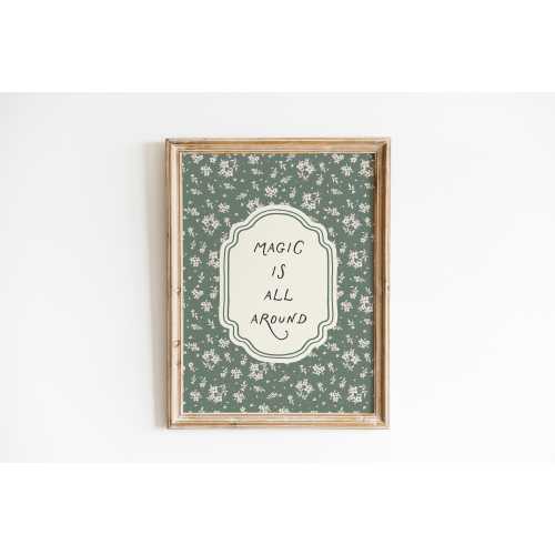 Magic is All Around Poster, Vintage Nursery Wall Art, Printed Poster, Woodland Nursery Art, Cottagecore Kids Room Decor