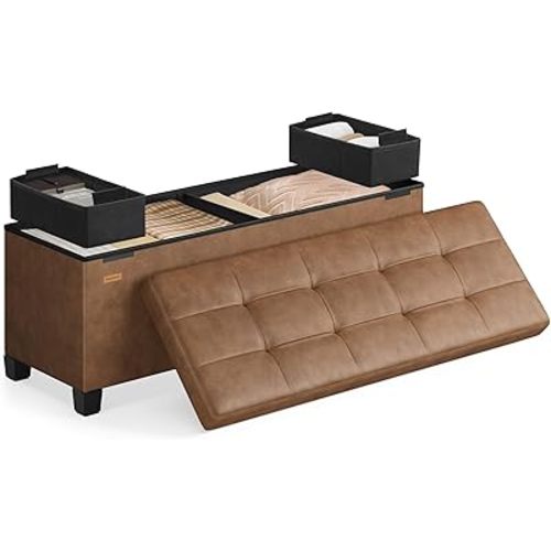 SONGMICS Storage Ottoman, Storage Bench with Legs,15 x 43 x 15.7 Inches, Ottoman Bench, 30 Gal. (112 L), Synthetic Leather, for Living Room, Entryway, Coffee Brown ULSF0514K03