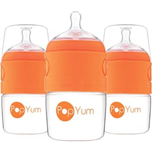 PopYum 5 oz Orange Anti-Colic Formula Making/Mixing/Dispenser Baby Bottles, 3-Pack with #1 Slow Flow Nipples, 150 ml, BPA-Free, Natural Latch