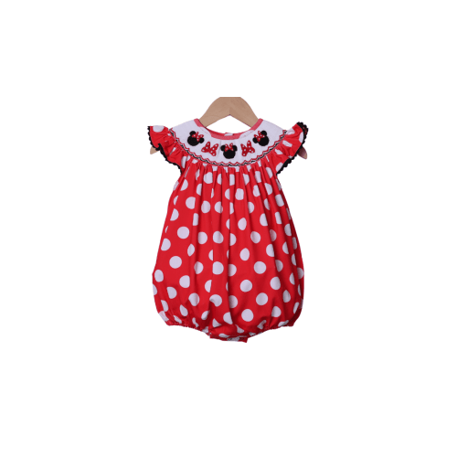 Smocked Mouse Bow Red Polka Dot Bubble