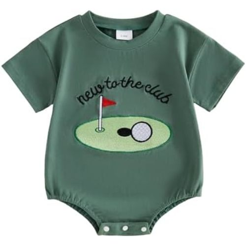Baby Boy Fall Winter Outfit New To The Club Golf Embroidery Short Sleeve Sweatshirt Bubble Romper Newborn Onesie