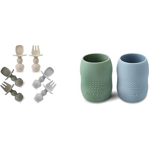 PandaEar 6 Pack Silicone Baby Spoons and Fork & 2 Cup