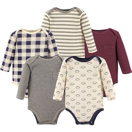 Hudson Baby baby-boys Cotton Long-sleeve Bodysuits 5-pack