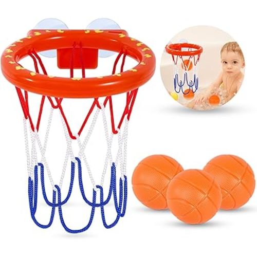 Bath Toys, Bathtub Basketball Hoop for Kids Toddlers, Bath Shower Toys for Kids, Strong Suction Cup Basketball Hoop & 3 Soft No-Hole Balls Set for Toddlers, Boys and Girls
