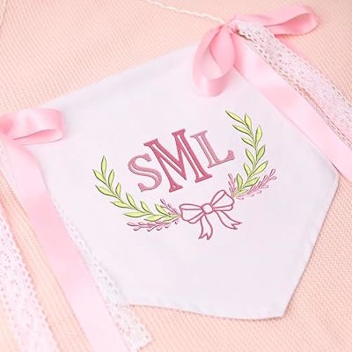 Custom Baby Banner with Embroidered Initial Name, Welcome Banner, Hospital Door Sign, Baby Shower with Bows, Baby Crib Hanging Pennant Flag, Baby Room Front Door Sign, Nursery Wall Décor