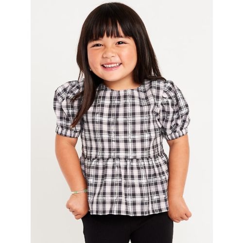 Puff-Sleeve Plaid Peplum Top for Toddler Girls