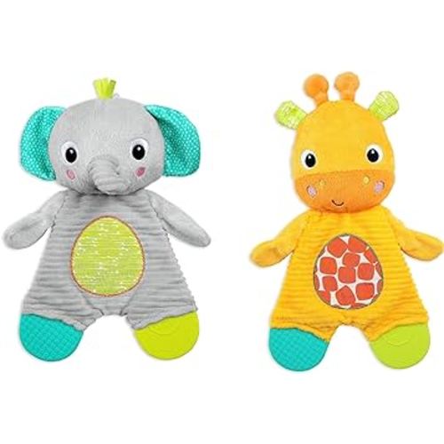 Bright Starts Snuggle & Teethe Plush Teether Toy - Elephant or Giraffe Assorted (1pc, Style May Vary), Ages Newborn+