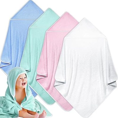 Reginary 4 Pack Hooded Baby Bath Towels Coral Fleece, Candy Mix, Solid