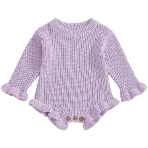 Baby Girl Fall Clothes Newborn Knit Sweater Romper Ruffle Solid Color Crochet Onesie One Piece Winter Outfit