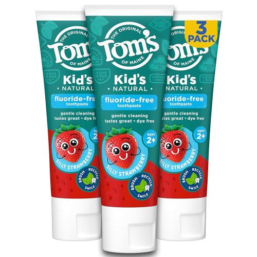 Tom's of Maine Natural Kid's Fluoride Free Toothpaste, Ages 2+, Silly Strawberry, 5.1 oz. 3-Pack (back in original formula)