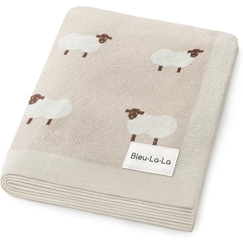 Baby Swaddle Blanket - 100% Luxury Cotton Knit Soft Cozy Lightweight Unisex Receiving Stroller Quilt Blanket for Shower Gift Registry for Newborns Infants Toddlers (Sheep - Khaki)