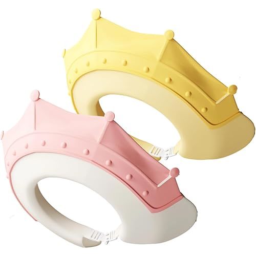 PandaEar 2 Pack Baby Kids Shower Cap Shield, Silicone Bath Hat for Eye and Ear Protection, Waterproof, Adjustable, Cute Crown Shape
