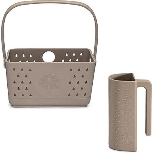 Parker Baby Bath Essentials Bundle – 18 oz BPA-Free Silicone Rinse Cup + EVA Foam Quick-Dry Bath Caddy Organizer (Neutral Colors)