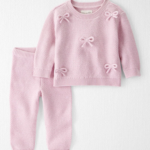 Baby Girl 2-Piece Organic Cotton Bow Knit Sweater & Pant Set | Carter’s Oshkosh Canada