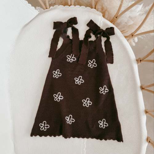 Daisy Shoulder Tie Knit Dress - Espresso