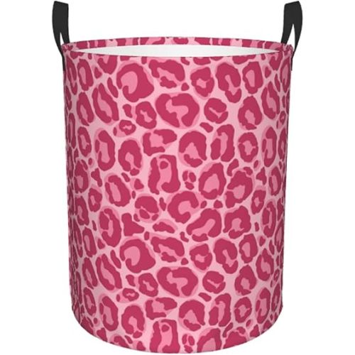 Pink Leopard Texture Round Laundry Hamper Storage Basket Toys Clothes Organizer Bin For Home Bathroom Bedroom Dorm Nursery, 38l