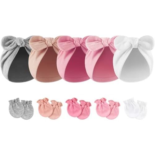 Newborn Baby Girl Hats with Bow Cotton Toddler Infant Beanie Cap Newborn Hospital Hats for Baby Girl Kid 0-12 Months