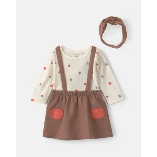 Baby Girl 3-Piece Thanksgiving Long-Sleeve Dress Set - Cream/Brown | Carter's