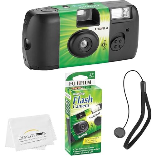 Fujifilm QuickSnap Flash 400 Disposable 35mm Camera (1 Pack) Bonus Hand Strap + Quality Photo Microfiber Cloth