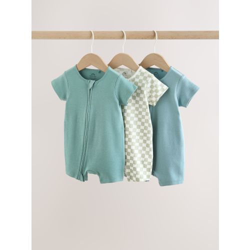 Green Two Way Zip Baby Rompers 3 Pack (0mths-3yrs)