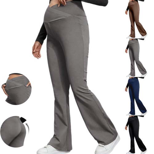 Bixock Women's Maternity Leggings Flared High Waisted Workout Over The Belly Yoga Activewear Pregnant Casual Pants