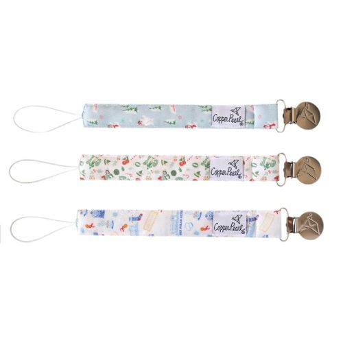 Copper Pearl Pacifier Clip 3-Pack: Premium Knit Binky Clips for Baby Girls and Boys - Stylish Stainless Steel Pacifier Holder Clip - Baby Pacifier Clips for No More Floor Drops - Christmas Classics