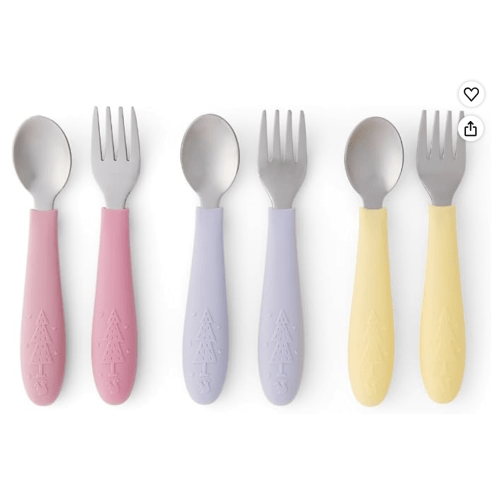 Elk and Friends Kids Silverware with Silicone Handle | Childrens Safe Flatware | Toddler Utensils | Baby Spoons + Forks | Stainless Steel Cutlery | Dishwasher Safe | 6 Pieces