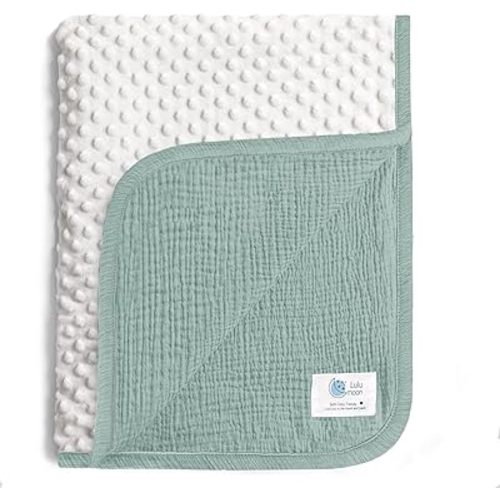 lulumoon Baby Blanket for Newborn Boy: Soft Minky Dotted Backing - Perfect Stroller Blanket for Travel & Baby Shower 30"x40"（Sage）