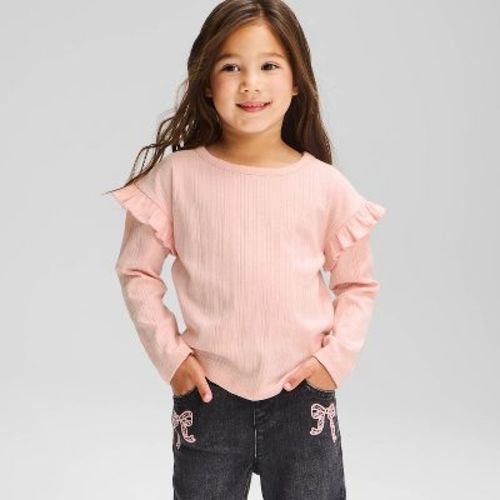 Toddler Girls' Long Sleeve Ruffle T-Shirt - Cat & Jack™ Light Pink 18M