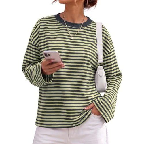 LOMON Striped Long Sleeve Shirt Women Oversized Crewneck Fall Y2k Tops 2026