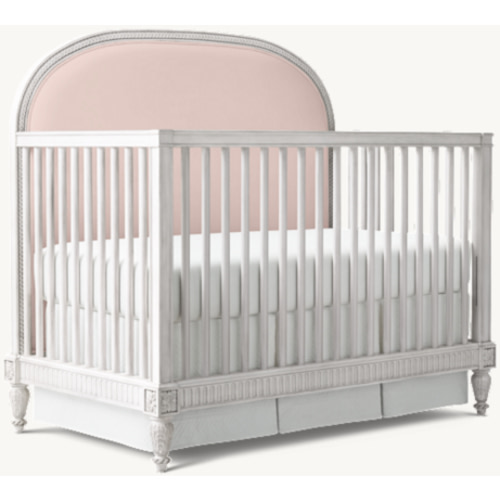 Belle Upholstered Conversion Crib - Aged White | RH Baby & Child pink velvet
