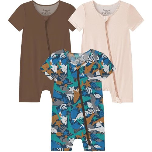 Jimonda Baby Boy Romper 3 Pack Baby Girl Short Sleeve Pajamas 2 Way Zipper Summer Newborn Clothes Unisex Summer Outfits