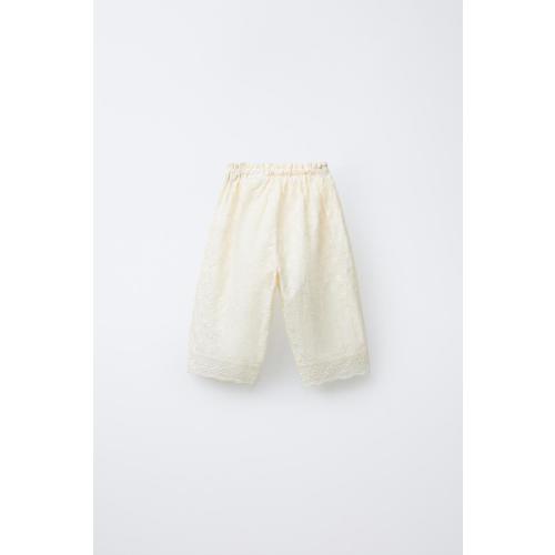 STRAIGHT LEG EMBROIDERED FLORAL PANTS - Ecru | ZARA United States