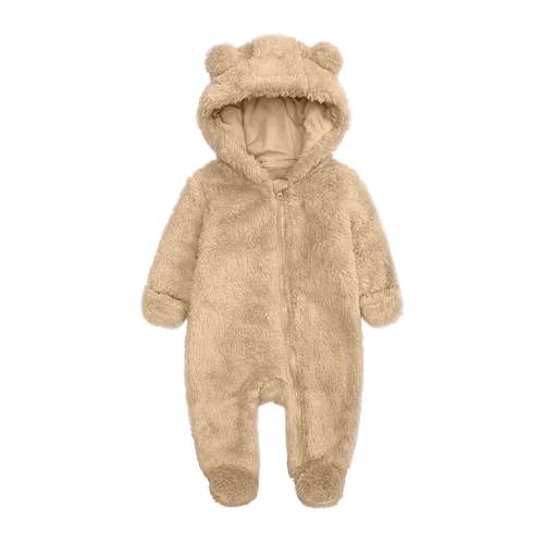 Kovlvoll Newborn Baby Girl Boy Clothes Fuzzy Rompers Zipper Hooded Long Sleeve Solid Color Infant Winter Warm Jumpsuit