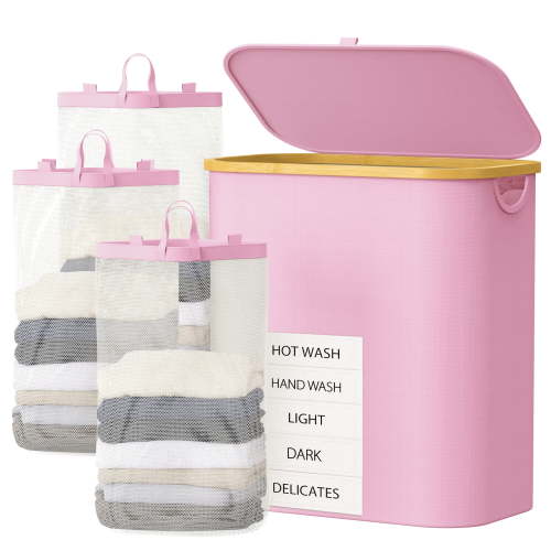 145L 3 Section Laundry Hamper With Removable Bags, Laundry Basket With Lid, Clothes Organizer For Bedroom, Bathroom, Dirty Clothes Basket, Large Foldable Laundry Hamper